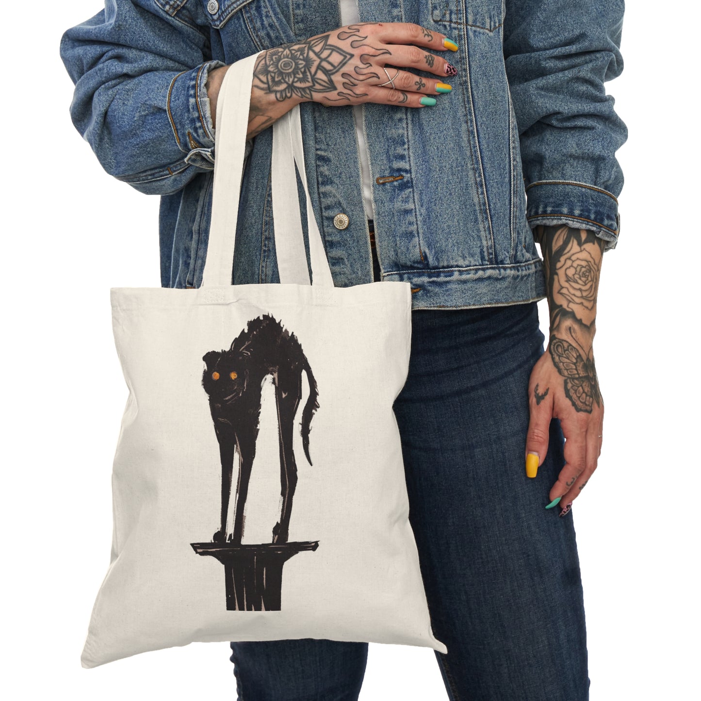 Black Cat - Natural Tote Bag -Aesthetic Tote Bag, Shopping Tote Bag